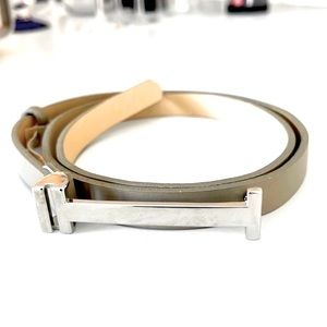 Jacob Taupe Leather Skinny Belt with Silver Buckle
